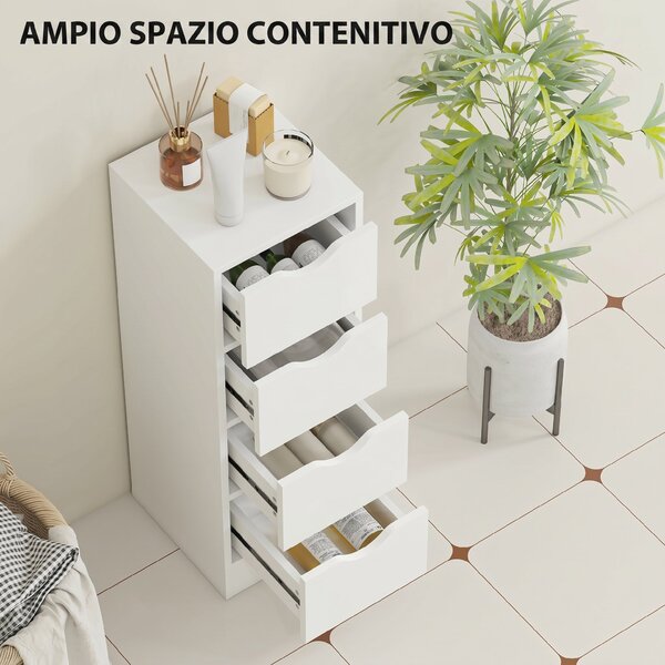 HOMCOM Mobile Bagno Salvaspazio con 4 Cassetti e Maniglie Intagliate Stile Nordico, 29x29x83 cm, Legno Naturale | Aosom Italy