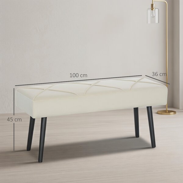 HOMCOM Panca Imbottita Ingresso e Soggiorno, Panca Fondoletto in Velluto con Gambe in Acciaio, 100x36x45cm, Crema | Aosom Italy