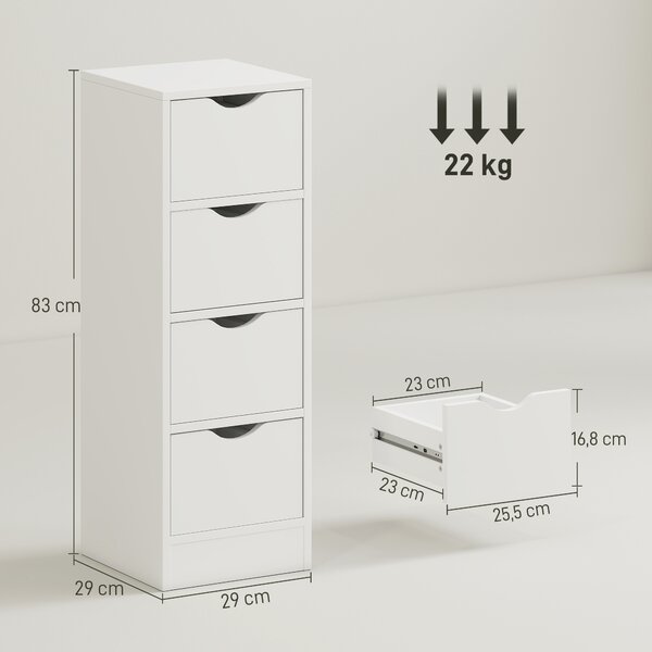 HOMCOM Mobile Bagno Salvaspazio con 4 Cassetti e Maniglie Intagliate Stile Nordico, 29x29x83 cm, Legno Naturale | Aosom Italy