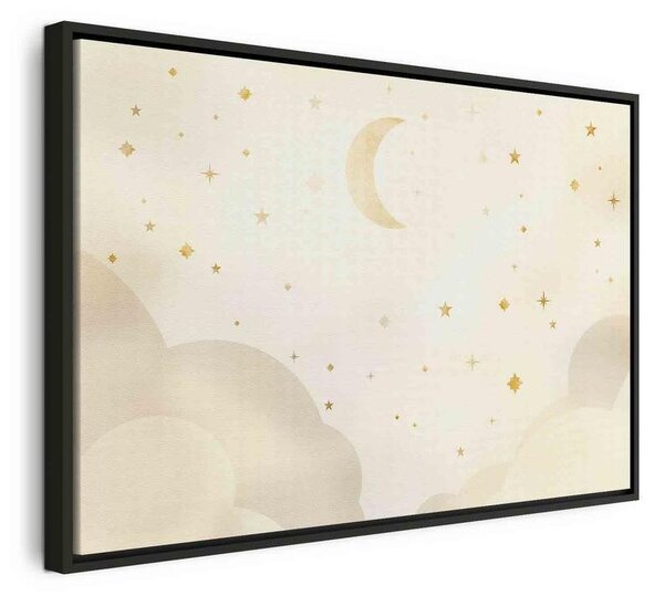 Quadro - Bright Night - Moon Accompanied by Many Stars on a Light Background