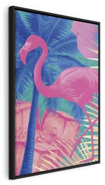 Quadro - Pink Flamingo - Abstract Flamingo Against Palms and Ice Cubes