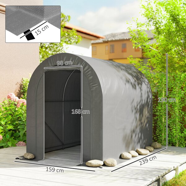Outsunny Tenda da Giardino per bici tetto in PE, Capanno stoccaggio esterno garage in metallo zincato, 239 x 159 x 190 cm grigio | Aosom Italy