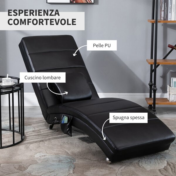 HOMCOM Poltrona Relax con Funzione Massaggio Sedia Lounge Ergonomica Schienale Alto, con Funzione Massaggio e Cuscino con Design Zero-G Poltrona Lounge Ecopelle Metallo Schiuma Nero 58 x 163 x 87 cm