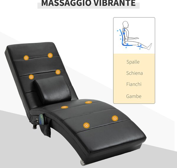 HOMCOM Poltrona Relax con Funzione Massaggio Sedia Lounge Ergonomica Schienale Alto, con Funzione Massaggio e Cuscino con Design Zero-G Poltrona Lounge Ecopelle Metallo Schiuma Nero 58 x 163 x 87 cm