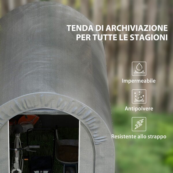 Outsunny Tenda da Giardino per bici tetto in PE, Capanno stoccaggio esterno garage in metallo zincato, 239 x 159 x 190 cm grigio | Aosom Italy