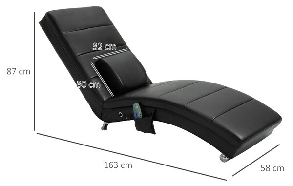 HOMCOM Poltrona Relax con Funzione Massaggio Sedia Lounge Ergonomica Schienale Alto, con Funzione Massaggio e Cuscino con Design Zero-G Poltrona Lounge Ecopelle Metallo Schiuma Nero 58 x 163 x 87 cm