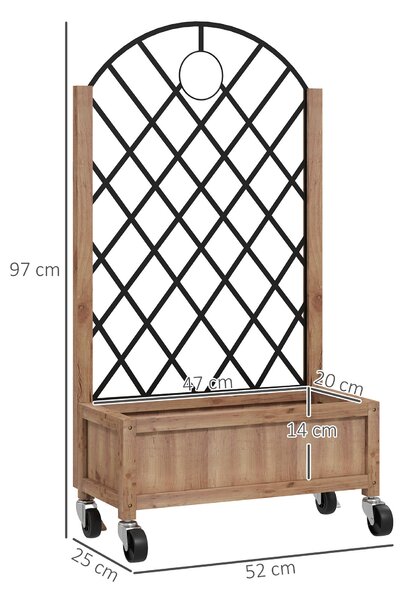 Outsunny Set di 2 Letti per Orto con 4 Ruote, Griglia di Supporto, Fioriera a Traliccio in Legno, 152x25x97cm, Marrone | Aosom Italy