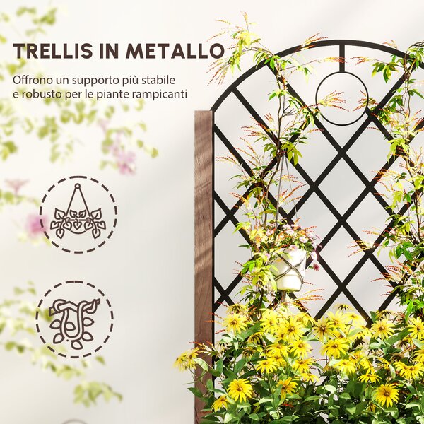 Outsunny Set di 2 Letti per Orto con 4 Ruote, Griglia di Supporto, Fioriera a Traliccio in Legno, 152x25x97cm, Marrone | Aosom Italy