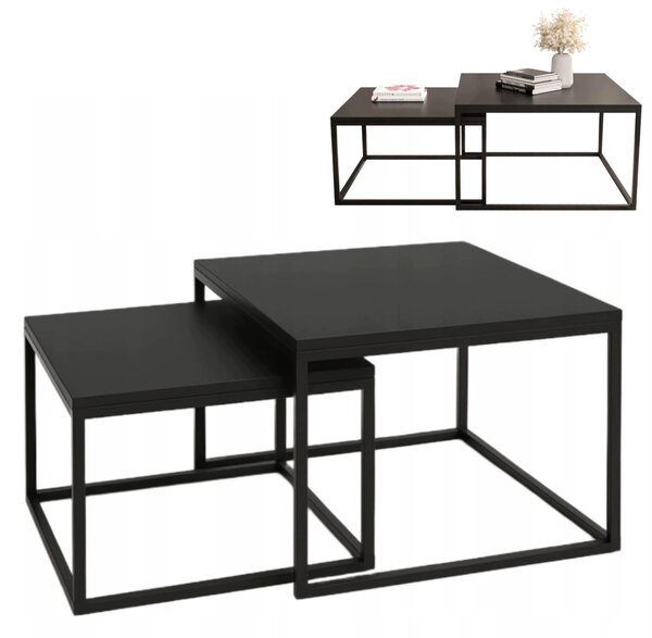 EstiloHome Set di tavolini ORI SQUARE, quadrati, 70/60 cm, neri – Set di tavolini