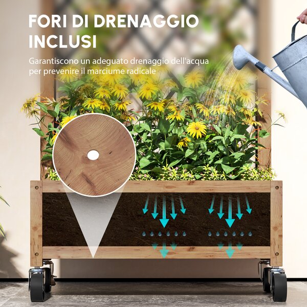 Outsunny Set di 2 Letti per Orto con 4 Ruote, Griglia di Supporto, Fioriera a Traliccio in Legno, 152x25x97cm, Marrone | Aosom Italy