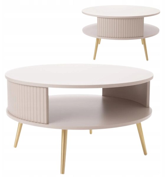Tavolino EstiloHome TAKE GOLD, rotondo, diametro 76 cm, rivestito in tessuto effetto cachemire, con ripiano e gambe dorate