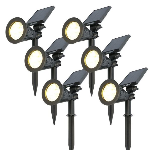 Hoftronic Faretto da giardino solare a LED 2W 3000K 300lm IP65 Nero Set da 6 pezzi
