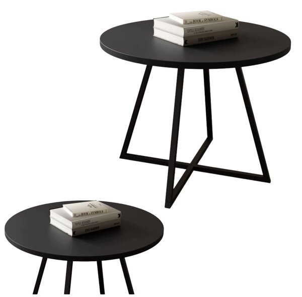 EstiloHome Tavolino YAMA rotondo, diametro 50 cm, nero – Tavolino ausiliario con struttura in metallo
