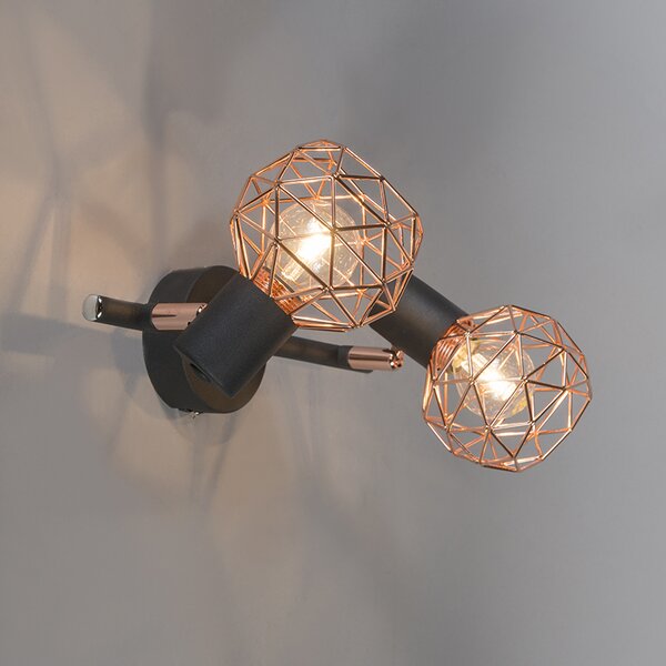 Faretto moderno nero con rame a 2 luci - Mesh