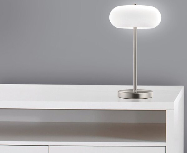 *Lampada da tavolo a LED in nichel opaco con paralume in vetro satinato*MIAMI* Lampada da tavolo, comodino e davanzale incl. 1x modulo LED da 5 Watt 3000K bianco caldo