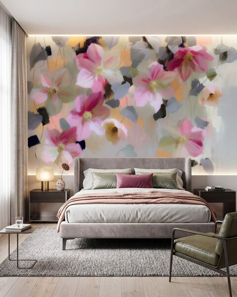 Carta da parati Composizione luminosa e ariosa con fiori sospesi in stile acquerello, Carta da parati Buffer, w09931 : Uwalls.it