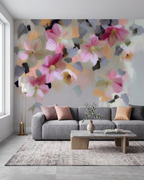 Carta da parati Composizione luminosa e ariosa con fiori sospesi in stile acquerello, Carta da parati Buffer, w09931 : Uwalls.it