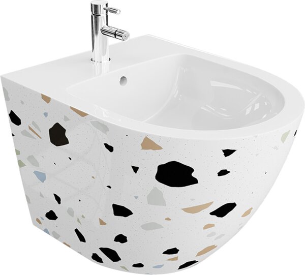 Bidet da parete universale LAVITA Sofi Stone con foro per rubinetto e sistema antitraboccamento in Vetroceramica | Lavabo con sedile per montaggio a parete | Igienico e di facile manutenzione | 36,5 x 49 x 32,5 cm |