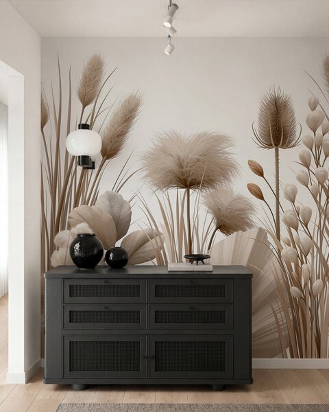 Carta da parati Fiori secchi alti nei toni neutri del beige, Carta da parati Buffer, w09932 : Uwalls.it
