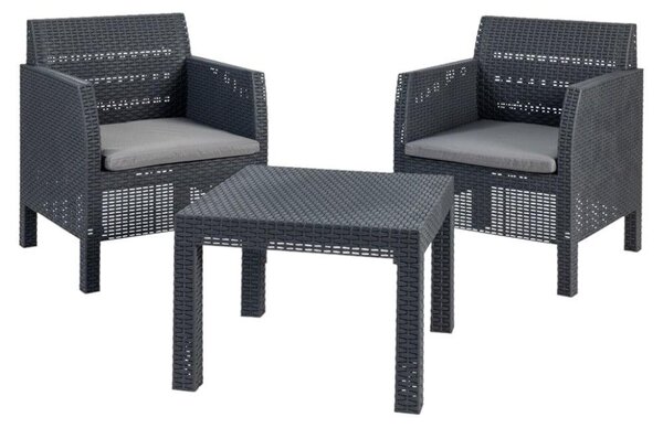 Salotto da giardino 2 posti in resina effetto rattan completo di cuscini Matilde TOOMAX - Antracite