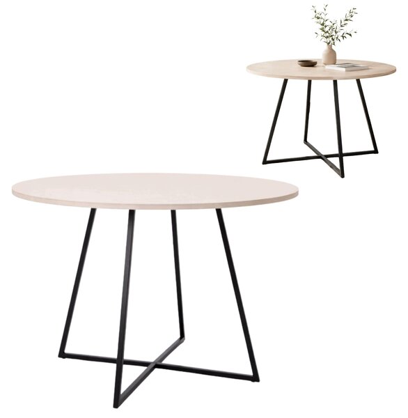 Tavolo EstiloHome YAMA B, rotondo, diametro 90 cm, rivestito in tessuto effetto cachemire – tavolo da cucina con struttura in metallo