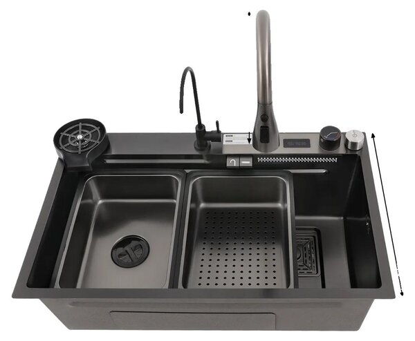 Lavello da cucina, acciaio inossidabile, miscelatore estraibile digitale, colore nero