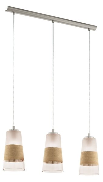 Lampada a sospensione Burnham a 3 luci in rafia opaca, nichel naturale, bianco Eglo 49152