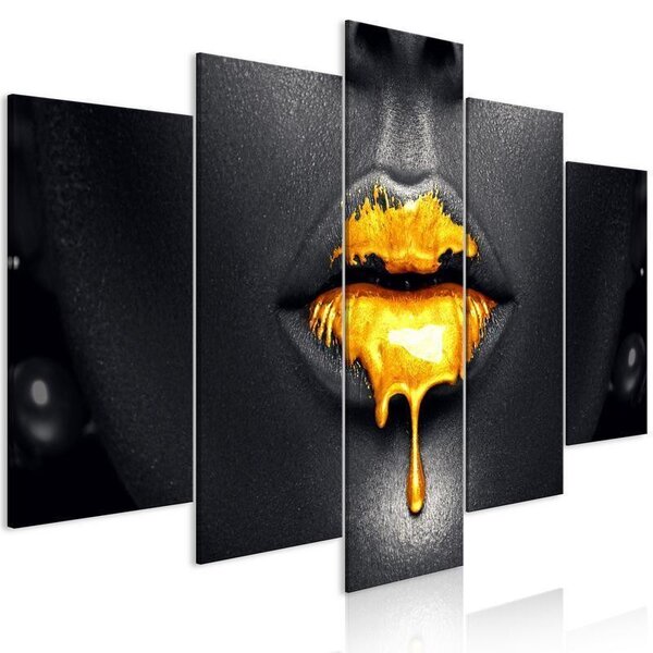 Quadro - Gold Lips (5 Parts) Wide