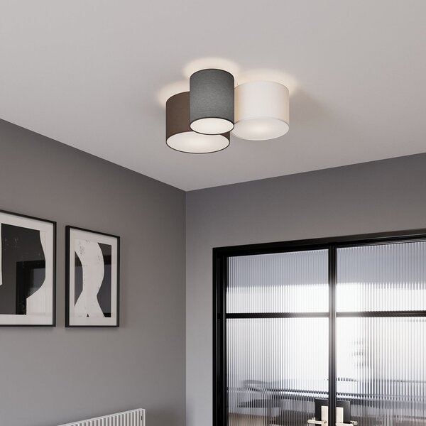 Plafoniera Lindby, Laurenz, dimmerabile, Grigio, Soggiorno, Tessuto / Tessile, Moderno