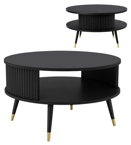 Tavolino EstiloHome TAKE PRESTIGE, rotondo, diametro 76 cm, nero, con ripiano e dettagli dorati