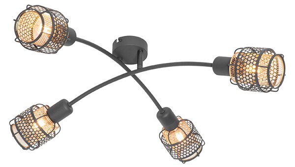 Plafoniera di design nera con oro 4 luci - Noud