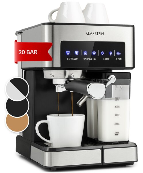 Klarstein Arabica Comfort Macchina per caffè espresso, 1350W, 20 Bar, 1,8l, pannello di controllo touch
