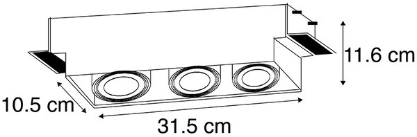 Faretto da incasso nero GU10 AR70 senza cornice 3 luci - Oneon