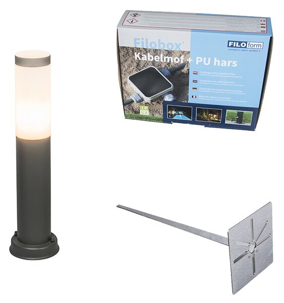Lampada da esterno a palo antracite 45 cm IP44 - Rox con picchetto da terra e pressacavo