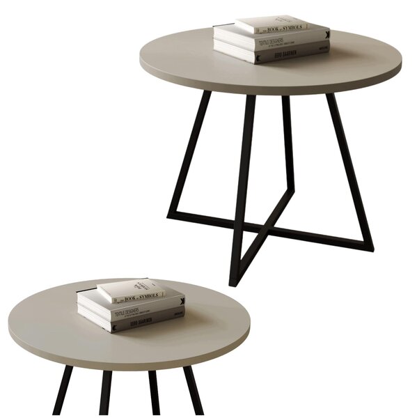 Tavolino EstiloHome modello YAMA, rotondo, diametro 50 cm, rivestito in tessuto effetto cachemire, con struttura in metallo