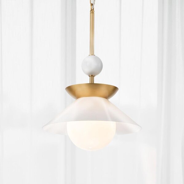 Quintiesse QN-SAUCER-1P-M-AB-OPAL - Lampadario su asta SAUCER M 1xE27/40W/230V, oro