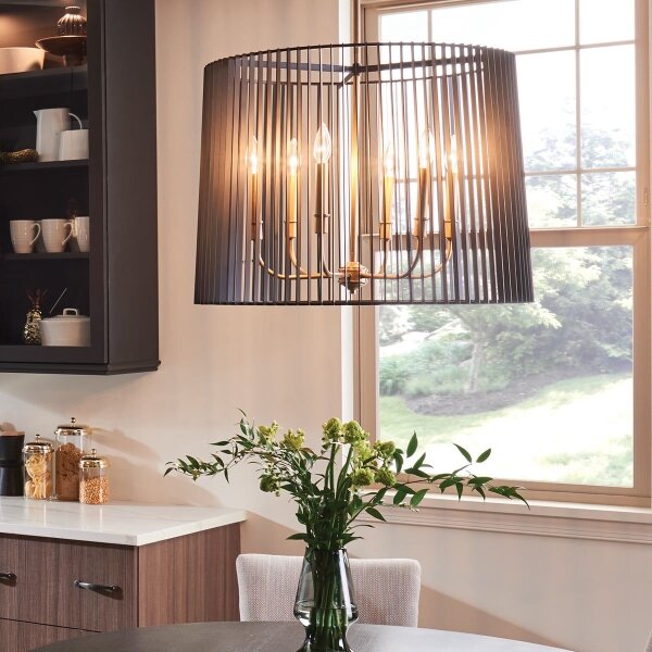 Quintiesse QN-LINARA-6P-BK - Lampadario a stelo LINARA 6xE14/60W/230V nero/oro