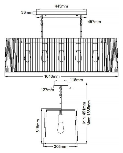 Quintiesse QN-LINARA-ISLE-BK - Lampadario con asta LINARA 5xE27/60W/230V nero/oro