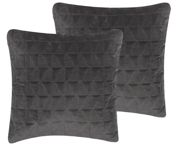 Set di 2 cuscini decorativi in Cotone Grigio scuro Motivo Geometrico 45 x 45 cm Beliani