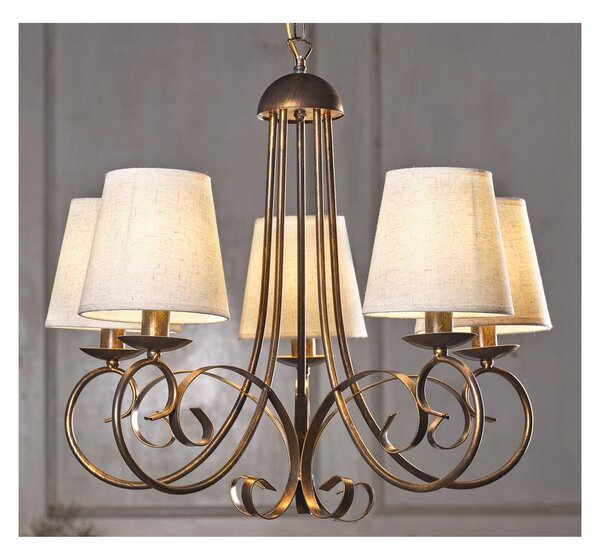POMPEI LAMPADARIO CLASSICO CON 5 LUCI IN METALLO BRONZO O BIANCO INVECCHIATO CON PARALUMI IN STOFFA