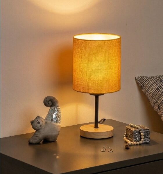 Brilagi - Lampada da tavolo NUBILA WOOD 1xE27/25W/230V rovere/nero/giallo