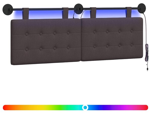 Testiera sospesa Con luce LED Marrone Scuro Tessuto