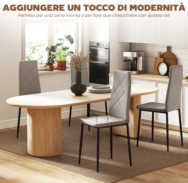 HOMCOM Set di 4 Sedie da Pranzo con Schienale Alto in Finta Pelle e Acciaio, 41x50x97cm, Grigio | Aosom Italy