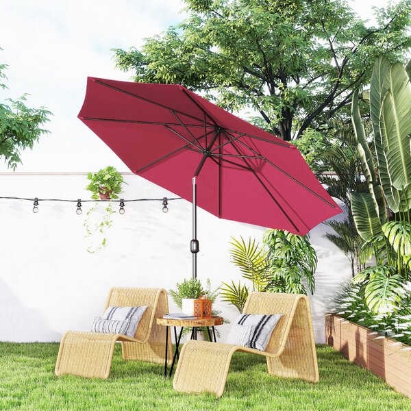 Outsunny Ombrellone da Giardino Φ295cm Inclinabile con Manovella in Metallo e Poliestere Rosso Scuro|Aosom