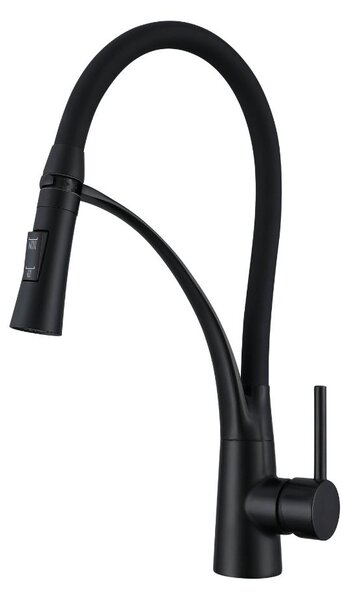 Miscelatore da cucina nero con doccetta flessibile, girevole a 360°, dotato di 2 getti. Miscelatore monocomando flessibile per cucina con funzione doccia