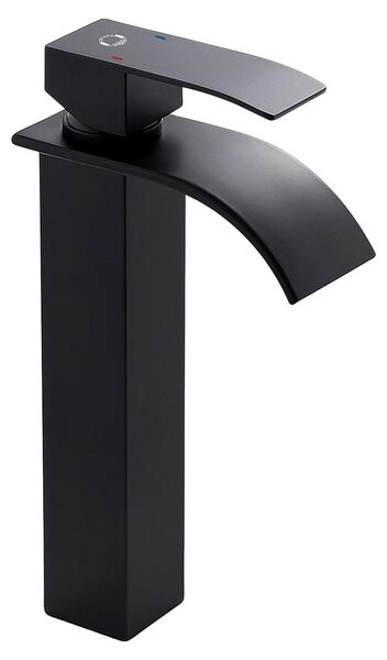 Miscelatore per lavabo, con erogatore a cascata, finitura nera opaca, colore nero, attacco G3/8