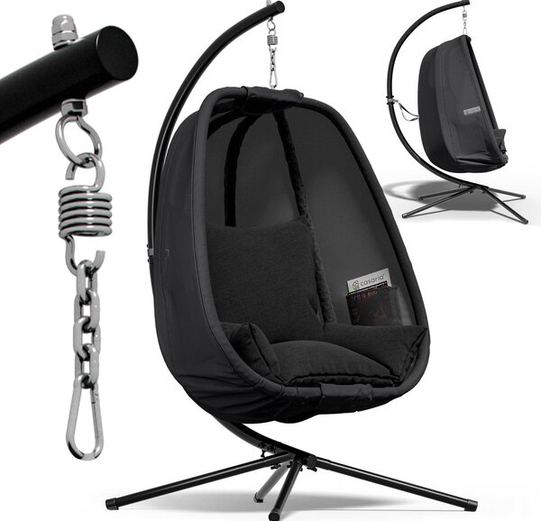 CASARIA® Sedia a Dondolo da Esterno ed Interno con Telaio 2 Tasche Laterali con Cuscino Poltrona Sospesa XXL con Capacità 150 kg Stabile Resistente