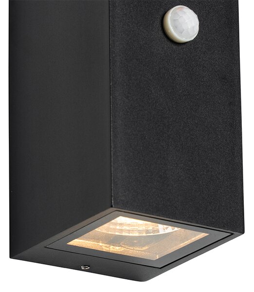 Applique da parete nera 2 luci IP44 con sensore di movimento - Baleno