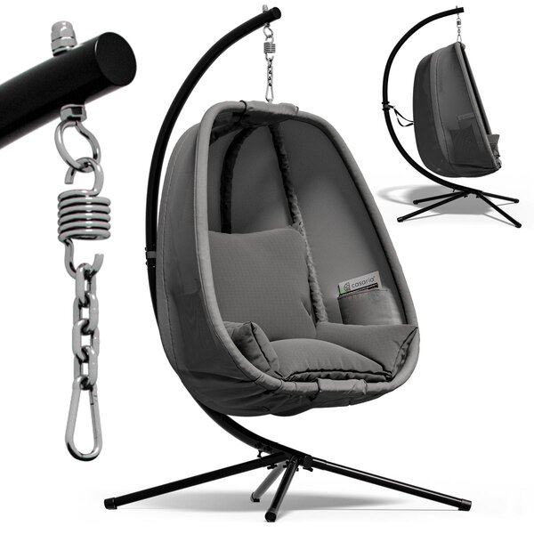 CASARIA® Sedia a Dondolo da Esterno ed Interno con Telaio 2 Tasche Laterali con Cuscino Poltrona Sospesa XXL con Capacità 150 kg Stabile Resistente