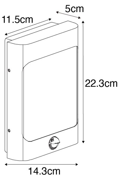 Lampada da parete nera con LED IP44 con sensore di movimento - Khuvan